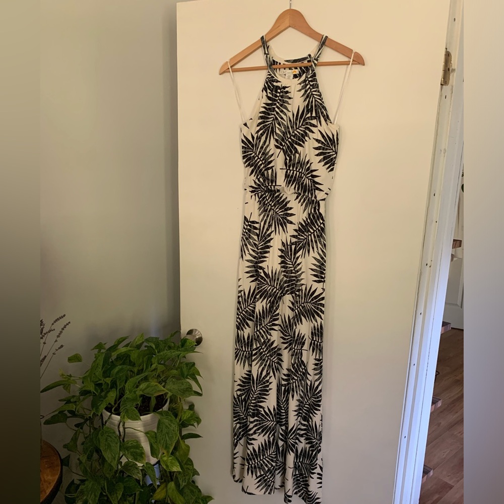 Black and white floral maxi dress.